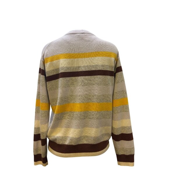 Lafayette 148 Striped Cashmere Sweater M Gray/Yellow/Brown - Picture 2 of 6